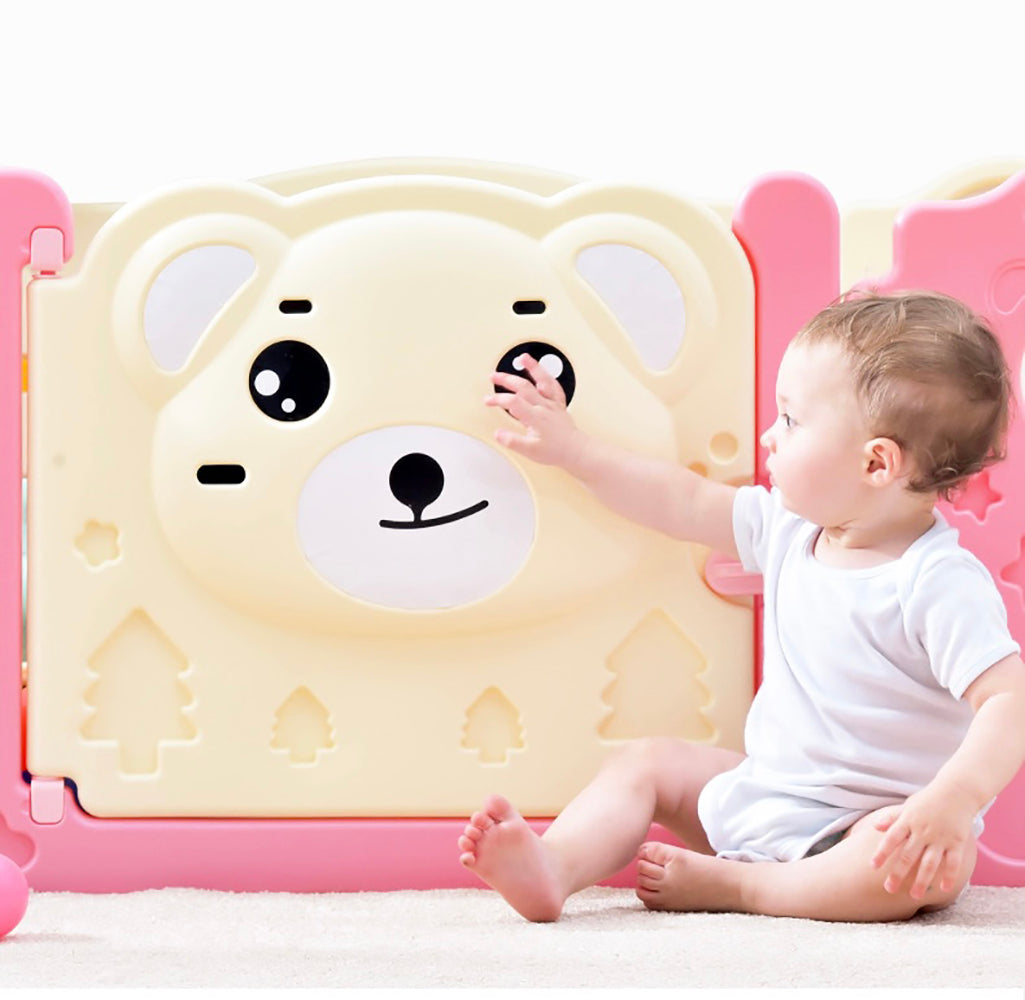 12-Panel Foldable Plastic Baby Playpen - Indoor/Outdoor Kids Activity Center with Door Lock, Snap-On Installation - Multi (Crawling Mat Not Included) - 112x150cm