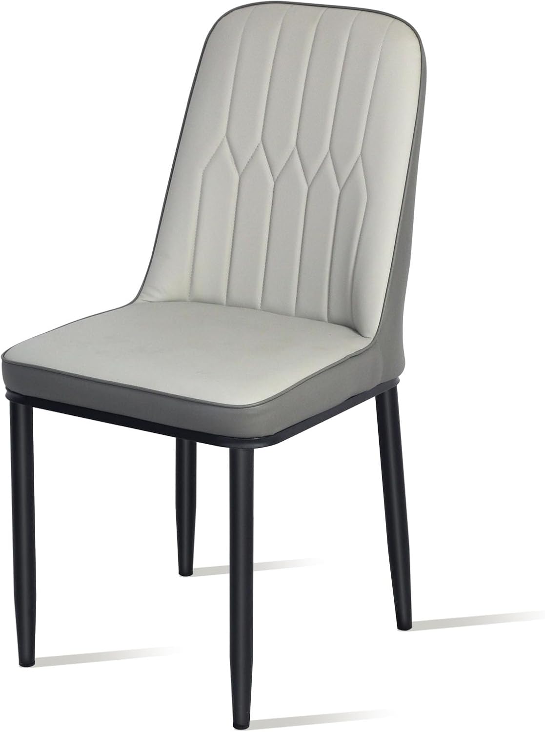 SKY-TOUCH Modern PU Leather Dining Chair, High Back with Soft Seat, Metal Side Legs, Grey, 44x40x90cm, Ideal for Kitchen, Dining Room, Living Room, and Vanity