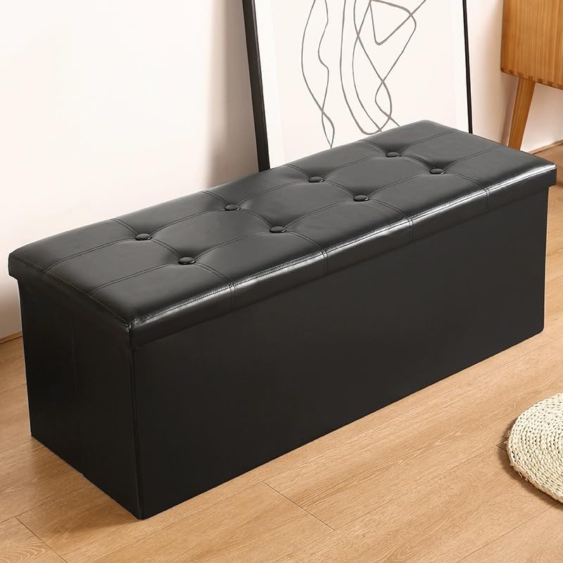 SKY-TOUCH Ottoman Storage Box,Storage Stool Simple Fashion Door Change Shoe Bench,Pu Material, Solid Wood Frame, for Bedroom, Living Room & Footstool - Grey 100 * 40 * 40cm