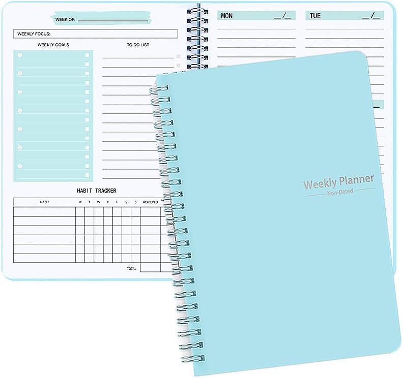 SKY-TOUCH A5 Weekly Planner : To Do List Notebook with 52 Undated Sheets Daily Planner with Goal Habit Tracker Organizer for Office Home School Work Study Life