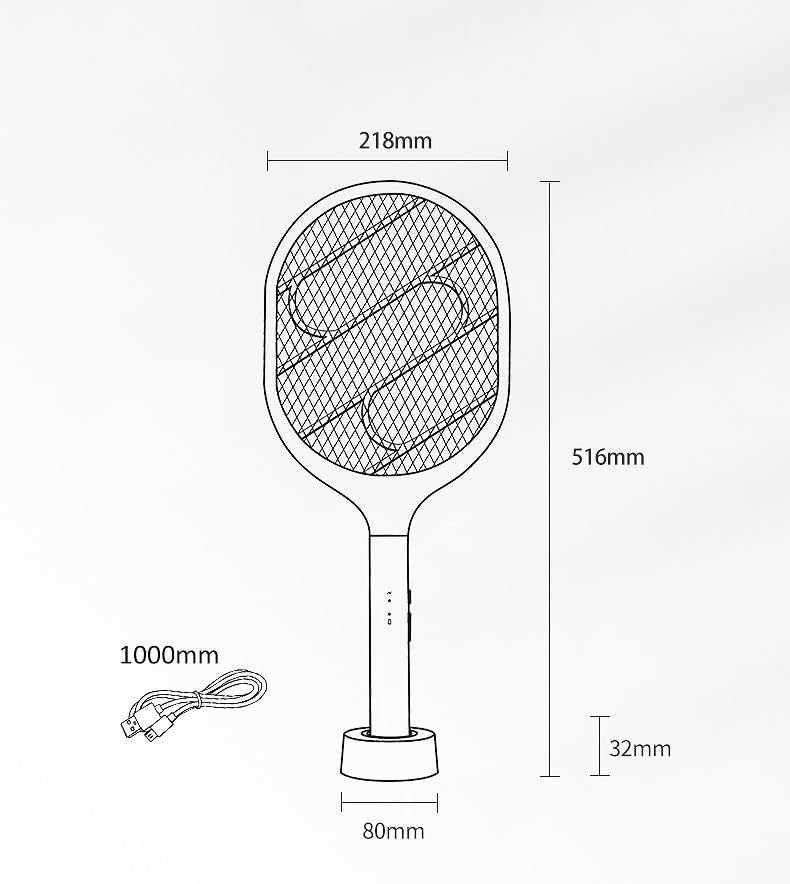 SKY-TOUCH Electric Fly Swatter : Rechargeable Handheld Bug Zapper Dual Modes Mosquito Killer with Purple Mosquito Light for Home Bedroom Kitchen Office Backyard Patio Indoor Outdoor White