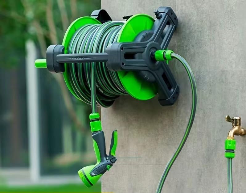 SKY-TOUCH Multifunction Hose Reel,Rust-resistant frame, Includes wall bracket,22.5m hose diameter,2.5m water inlet pipe,Universal faucet connector,Green