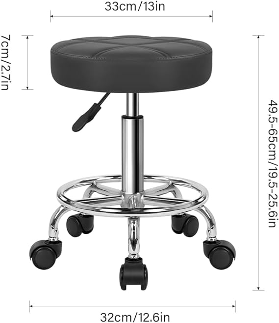 SKY-TOUCH Round Rolling Stool: Vanity Chair with PU Leather Height Adjustable 360¡ã Swivel Stool with Wheels for Office Home Drafting Work Studio Shop SPA Salon