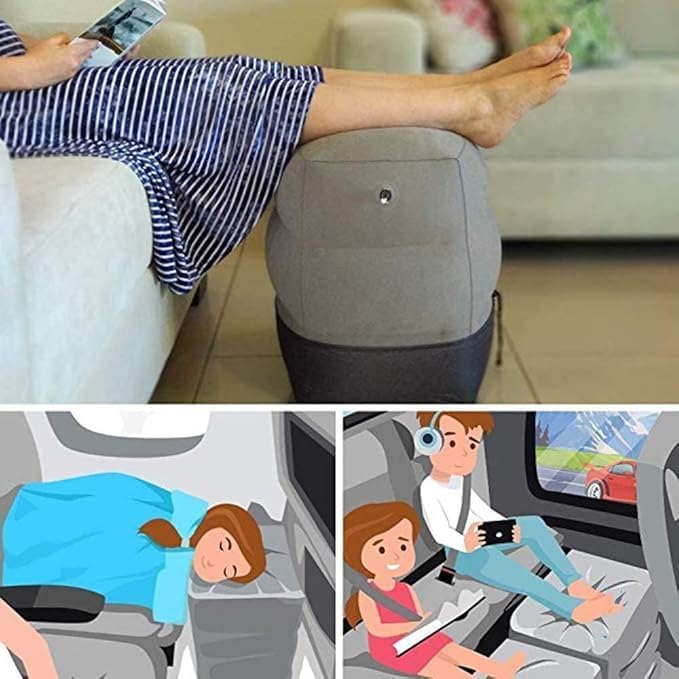 SKY-TOUCH 1pc Inflatable Foot Rest Pillow for Plane 3 Layers Adjustable Heights Leg Rest Cushion Toddler Airplane Travel Essentials Multifunctional Airplane Foot Rest for Office,Home Travel,43*30*48cm