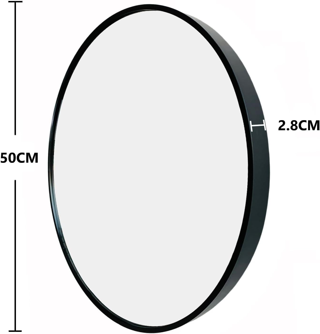 50cm Black Round Mirror : Glass Wall Mirror Circular with Metal Frame Matte Circle Mirror for Bathroom Vanity Bedroom Hallway Living Room Home Wall Decor (Black 50 * 50cm)