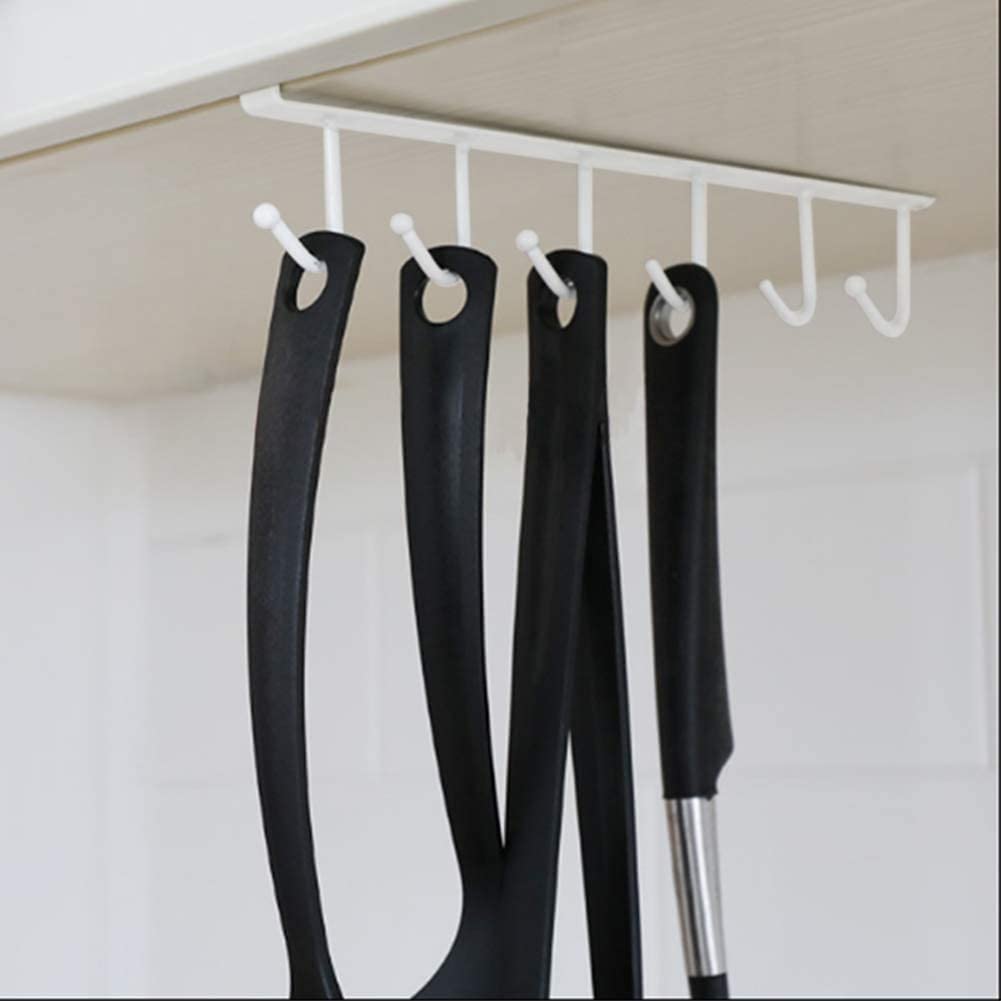 Cup Holder Under Cabinet £¬Multifunction Kitchen Drilling Free Coffee Cups Holder Hanger for Cups/Kitchen Utensils/Ties Belts/Scarf/Keys Storage Rack Cupboard Shelf Hanging Hook£¬White