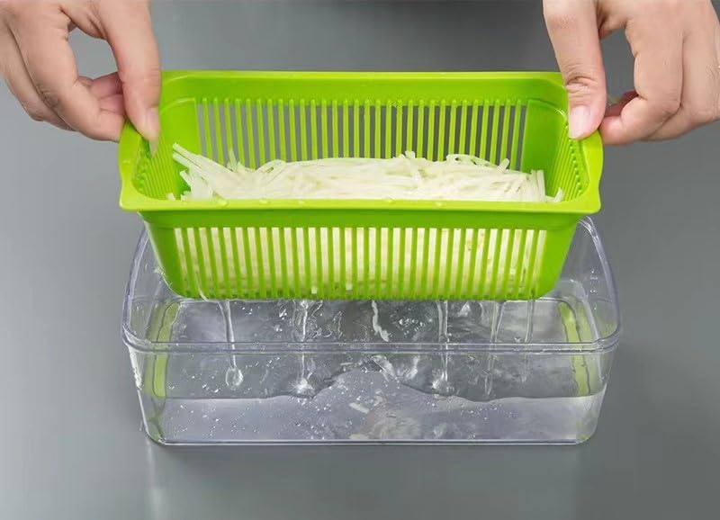 SKY-TOUCH Vegetable Chopper : Multifunctional All-in-One Food Slicer Dicer Cutter with Draining Basket Grater With Container Compact Kitchen Gadgets Sets for Cooking