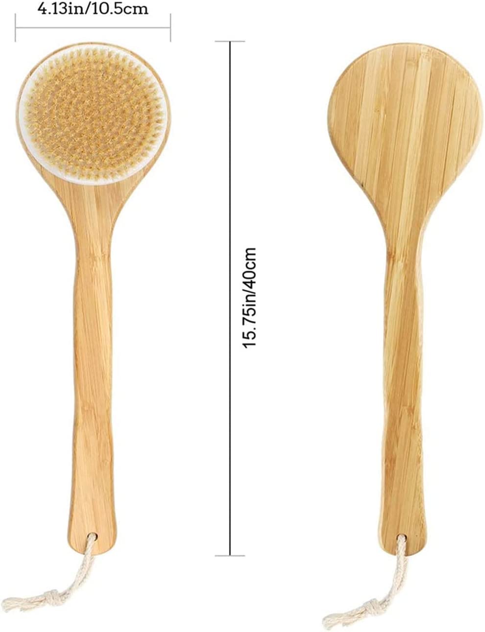 Bath Brush Long Handle, Shower Brush Soft Body Brush Back SPA Clean Natural Bristles Exfoliating Brush Long Wooden Handle Brown