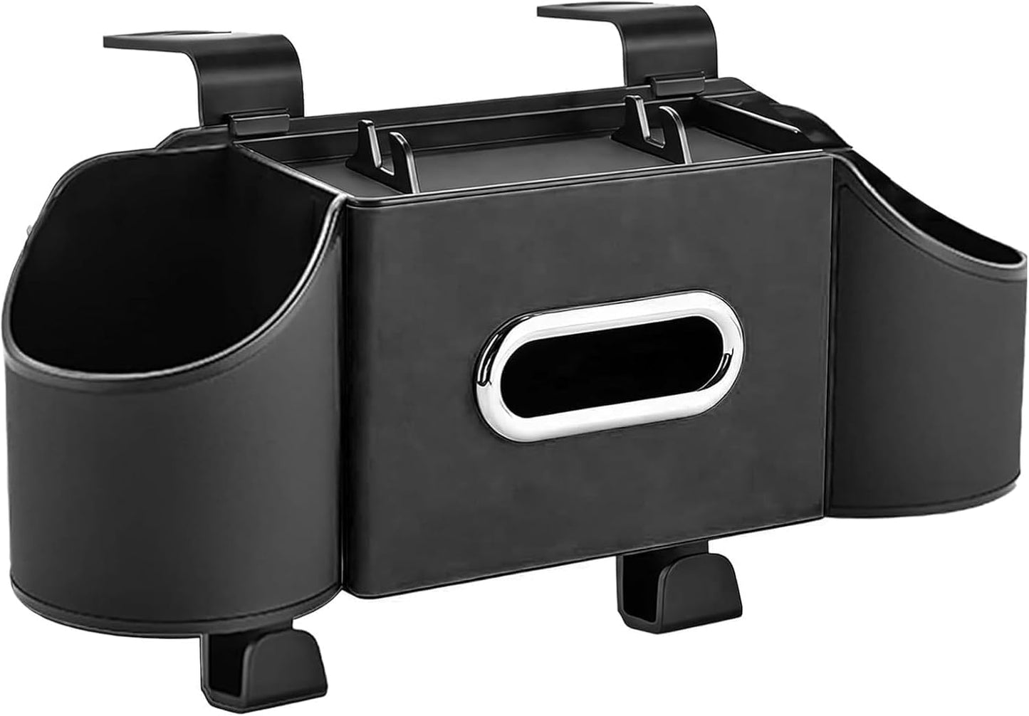 SKY-TOUCH Multifunctional Car Rear Seat Organizer with Hooks, Cup Holder, and Tissue Box/Phone Tray – Essential Travel Accessory Black, 34 * 21 * 20cm