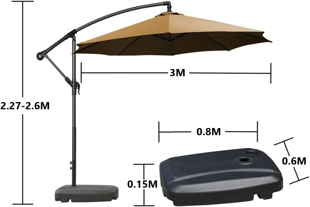 SKY-TOUCH 3M Patio Umbrella: 8 Ribs Offset Hanging Sun Shade Umbrella with Adjustable Height and Tilt Angle Fade Resistant Recycled Fabric Canopy for Yard Garden (Only Cross Base, Beige)