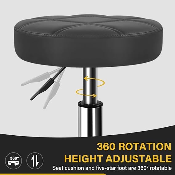 SKY-TOUCH Round Rolling Stool: Vanity Chair with PU Leather Height Adjustable 360¡ã Swivel Stool with Wheels for Office Home Drafting Work Studio Shop SPA Salon