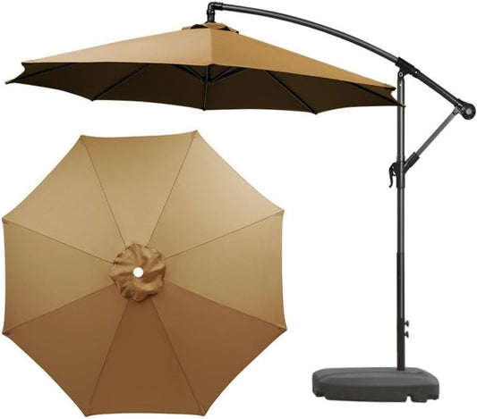 SKY-TOUCH 3M Patio Umbrella: 8 Ribs Offset Hanging Sun Shade Umbrella with Adjustable Height and Tilt Angle Fade Resistant Recycled Fabric Canopy for Yard Garden (Only Cross Base, Beige)