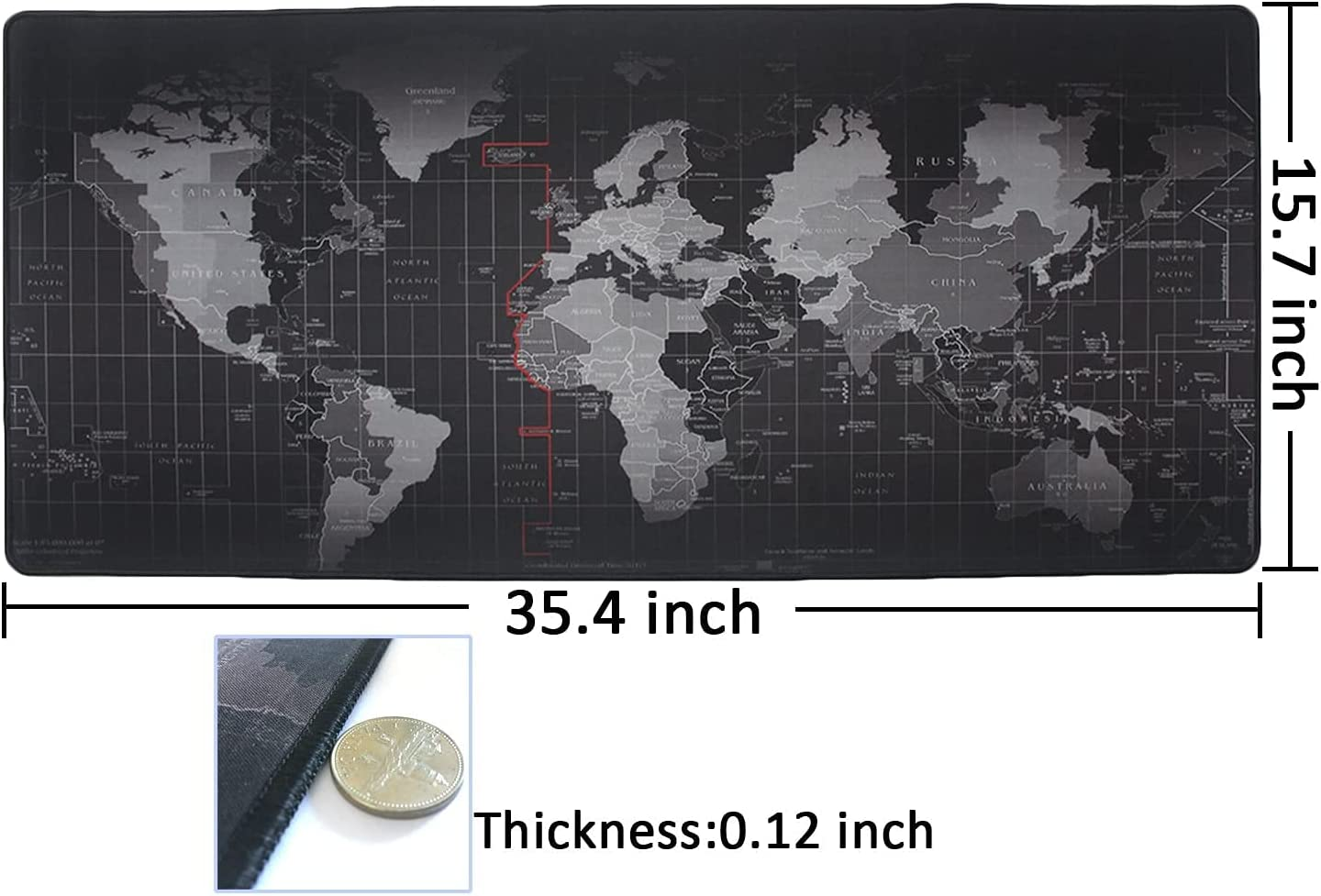 SKY-TOUCH Gaming Mouse Mat Large Anti-Skid Mouse Pad, World Map Mousepad Rubber Base and Stitched Edges for Gamers Office 35.4 x 15.7 x 0.12 Inches