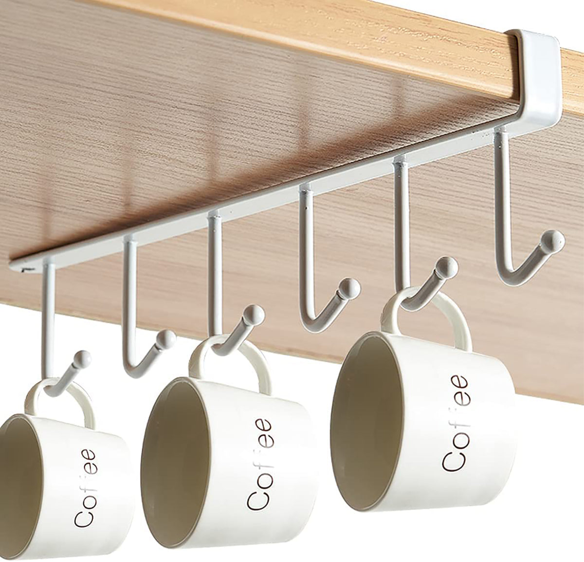 Cup Holder Under Cabinet £¬Multifunction Kitchen Drilling Free Coffee Cups Holder Hanger for Cups/Kitchen Utensils/Ties Belts/Scarf/Keys Storage Rack Cupboard Shelf Hanging Hook£¬White