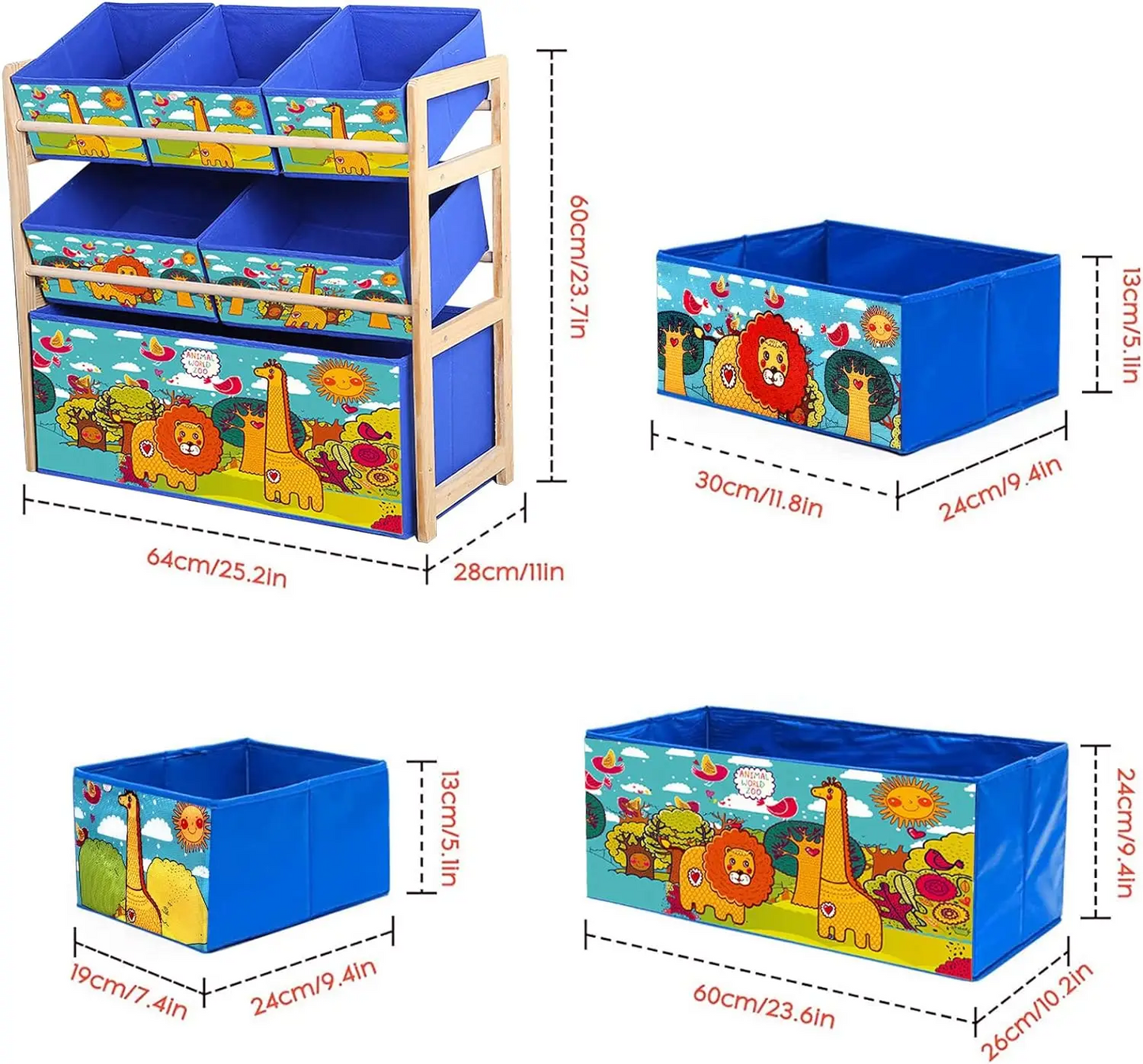 3-Layer Solid Wood Toy Storage Cabinet,for Kids' Playroom Essentials,with 6 Detachable Storage Bins Extra Large Capacity