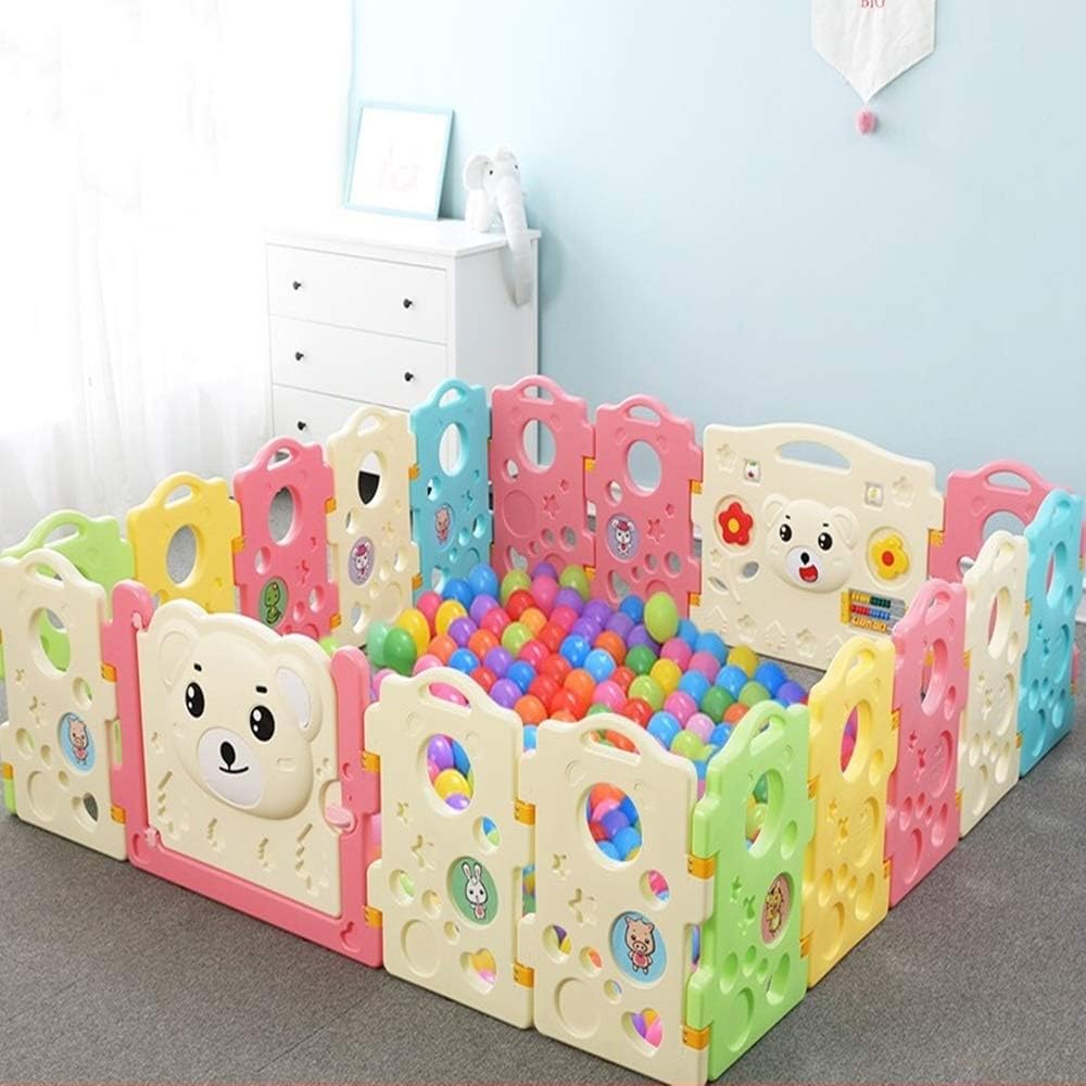 12-Panel Foldable Plastic Baby Playpen - Indoor/Outdoor Kids Activity Center with Door Lock, Snap-On Installation - Multi (Crawling Mat Not Included) - 112x150cm