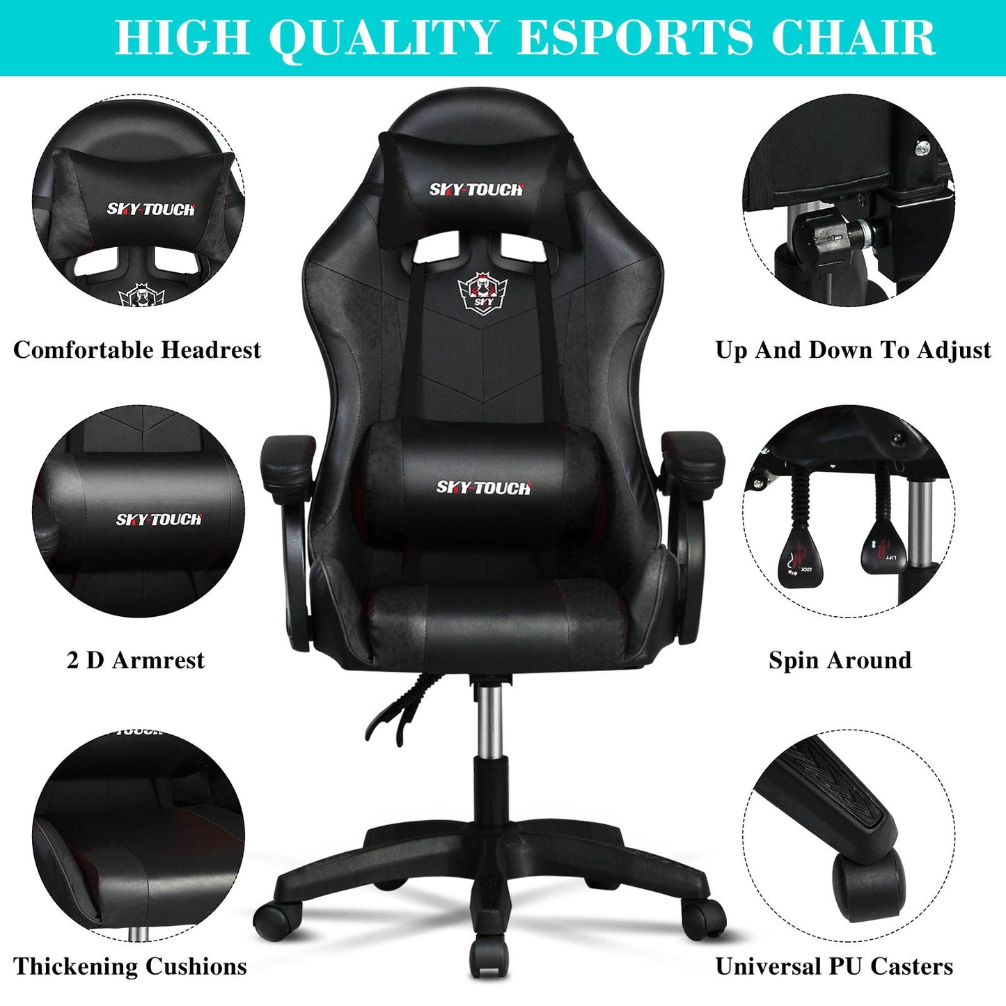 SKY-TOUCH Gaming Chair£¬Adjustable Computer Chair Pc Office Pu Leather High Back, Ergonomic design Lumbar Support,Comfortable Armrest Headrest