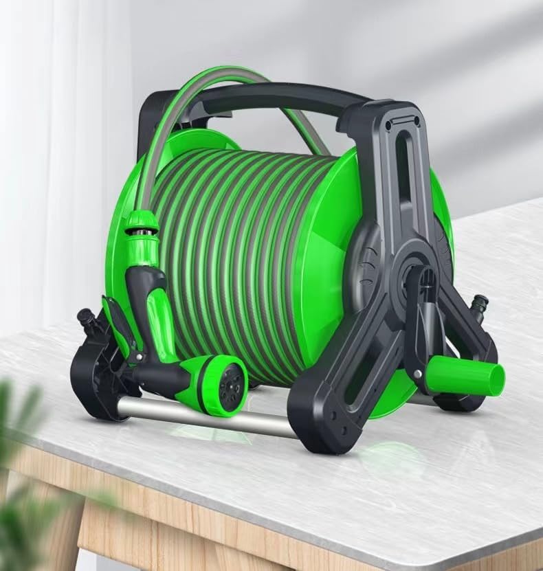 SKY-TOUCH Multifunction Hose Reel,Rust-resistant frame, Includes wall bracket,22.5m hose diameter,2.5m water inlet pipe,Universal faucet connector,Green