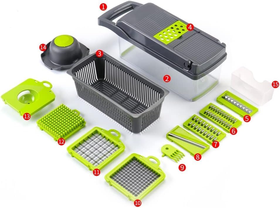 SKY-TOUCH Vegetable Chopper : Multifunctional All-in-One Food Slicer Dicer Cutter with Draining Basket Grater With Container Compact Kitchen Gadgets Sets for Cooking