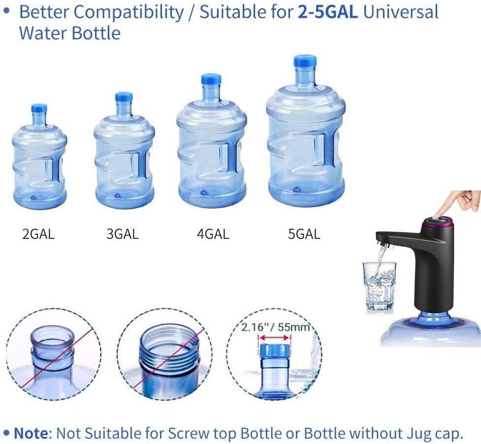 SKY-TOUCH Water Dispenser Pump with USB Charging, Portable Drinking Water Pump for Standard 3-5 Gallon Bottles, Home & Office Use, Camping Essentials