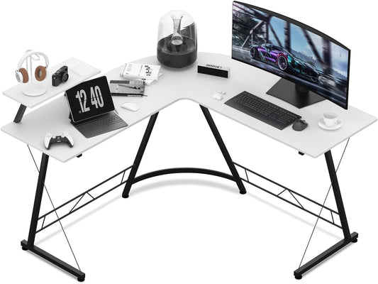 SKY-TOUCH L-Shaped Gaming Desk - 50.8x18.1x28inch" Home Office Corner Desk with Shelf, Large Monitor Stand, Sturdy Writing Workstation, Round Edge