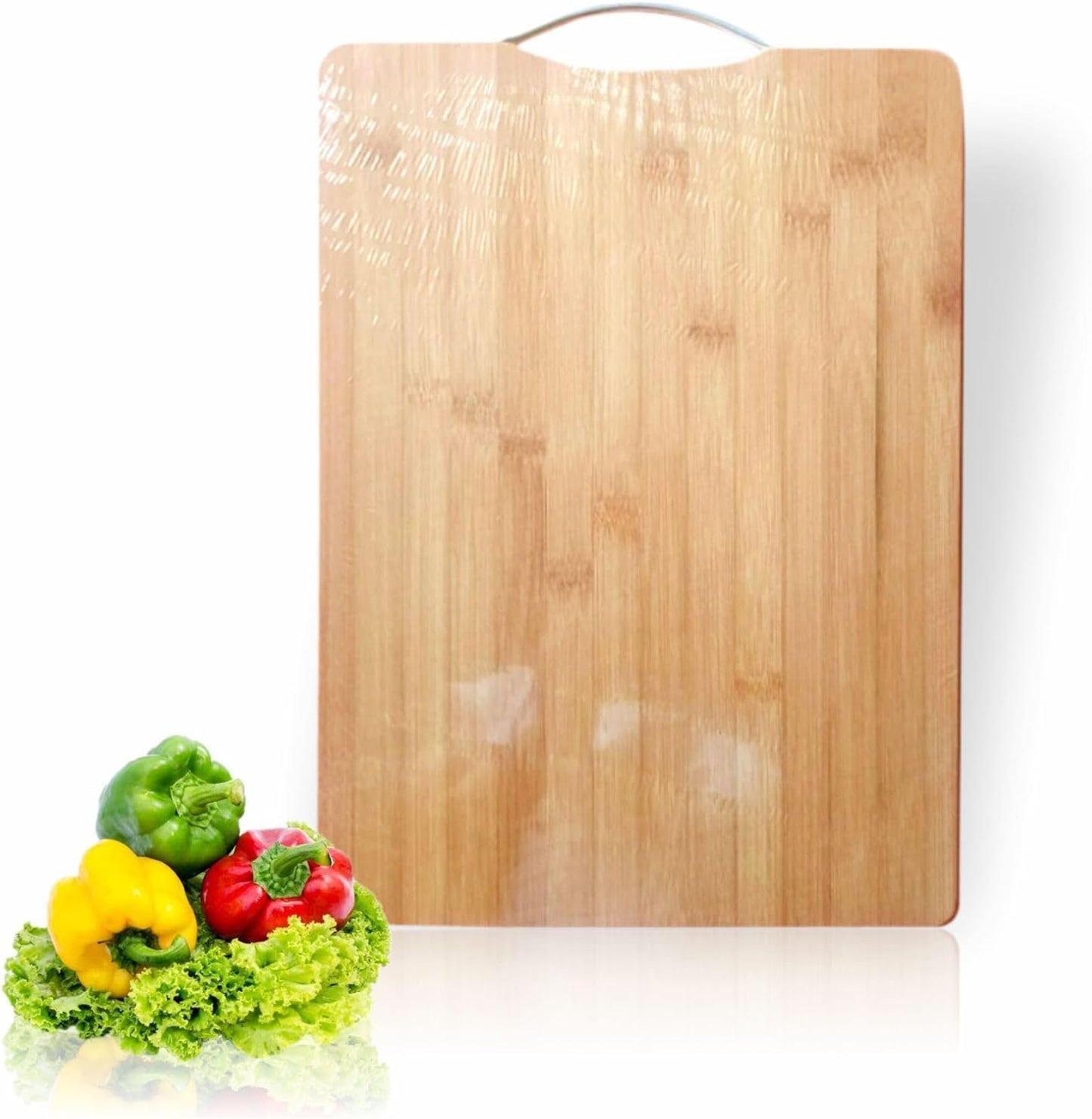 SKY-TOUCH 3pack Bamboo Wood Cutting Chopping Set Serving Board with Stainless Steel Handle Suitable for Meat, Vegetables and Cheese/20 * 30cm/24 * 34cm/30 * 40cm/