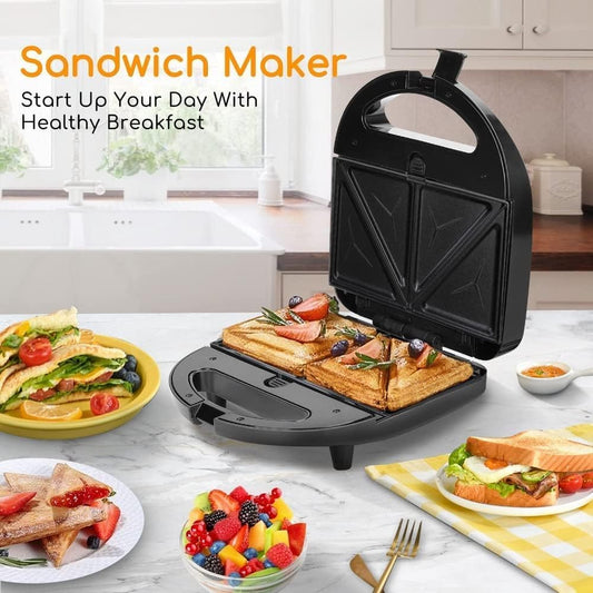 SKY-TOUCH 3 in 1Sandwich Maker: Portable Waffle Maker Toaster Electric Panini Press Grill Set with Removable Non-stick Plates Indicator Lights Easy Clean Heating Fast (Black 750W)