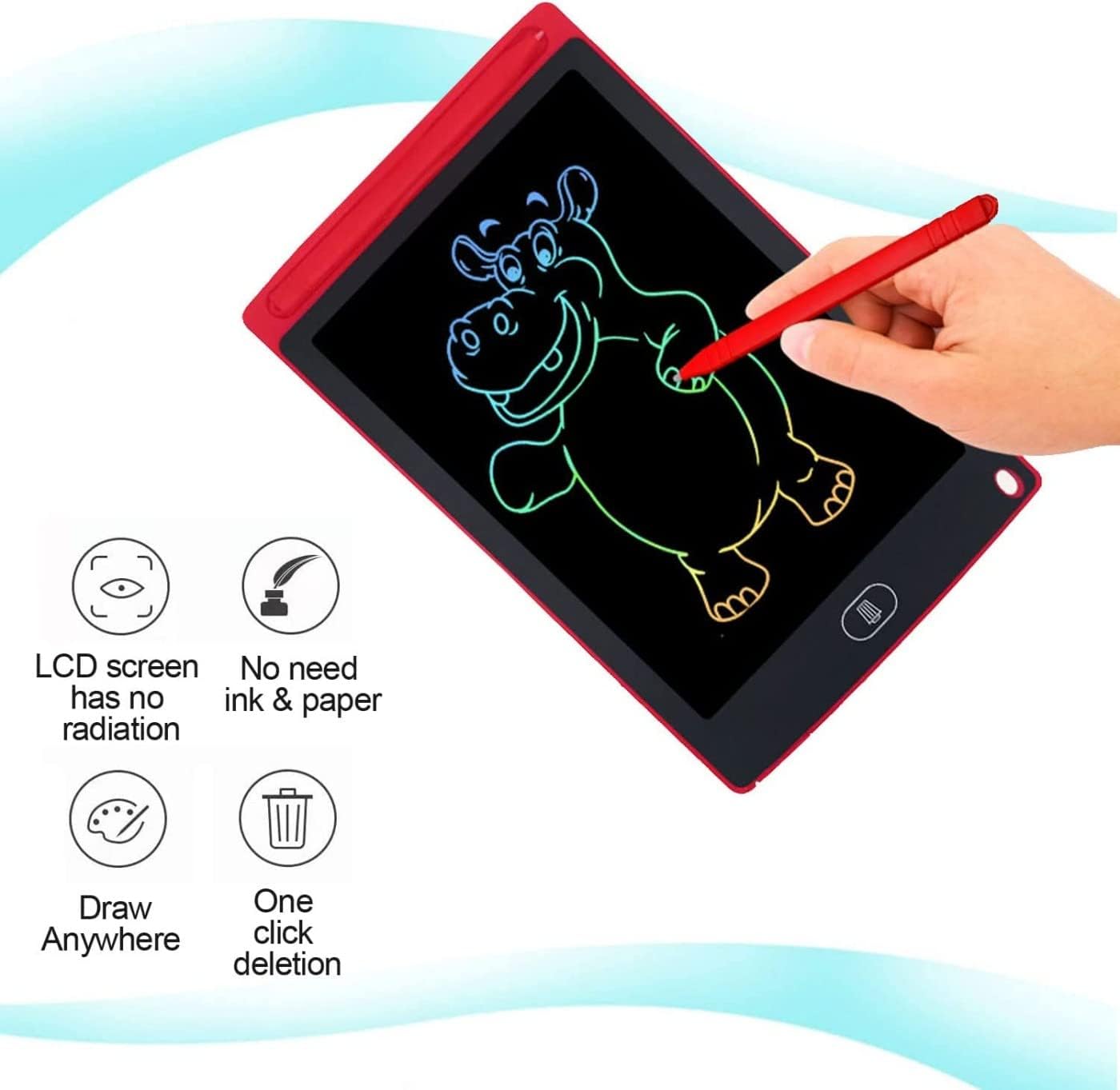 SKY-TOUCH LCD Writing Tablet 8.5 Inch, Doodle Pad Portable Erasable Reusable Writing and Drawing Pad, Learning Toys Kids Writing Pad for Boys and Girls (Red)