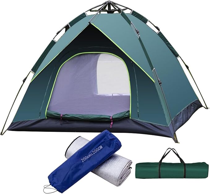 SKY-TOUCH Outdoor Camping Tent 3-4 Persons with Aluminium Mat, Automatic Pop Up Outdoor Beach Tent with Carrying Bag, Waterproof Tents for Hiking, Camping, Hiking,Traveling