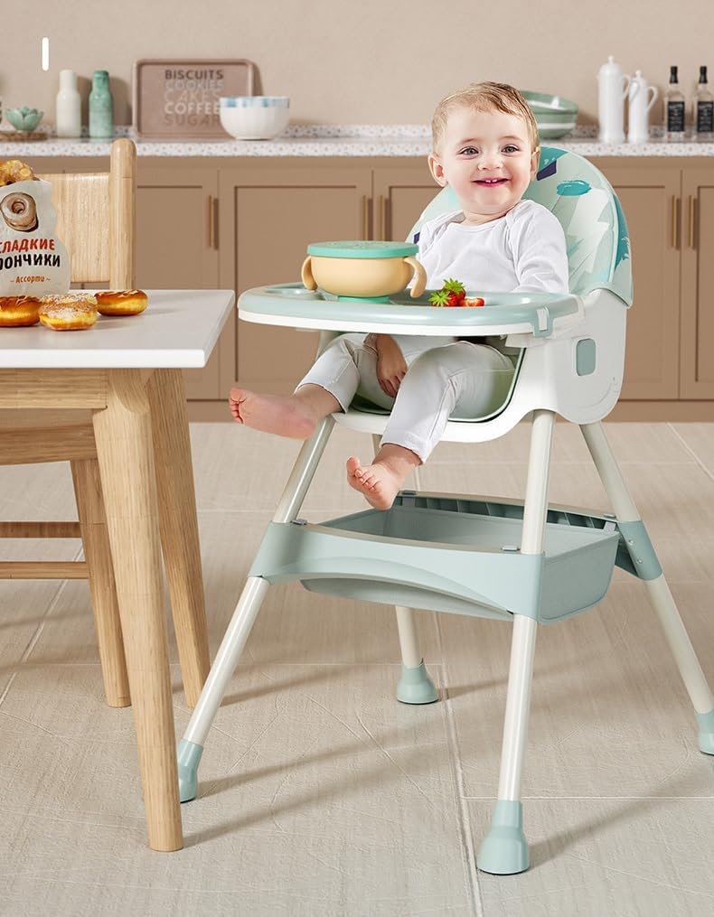 SKY-TOUCH Baby High Chair Adjustable Height, Baby Dining Chair Ergonomic, High Chairs for Babies and Toddlers with Wheels Removable Tray and Adjustable Backrest & Height, for Ages 6 Months and Up