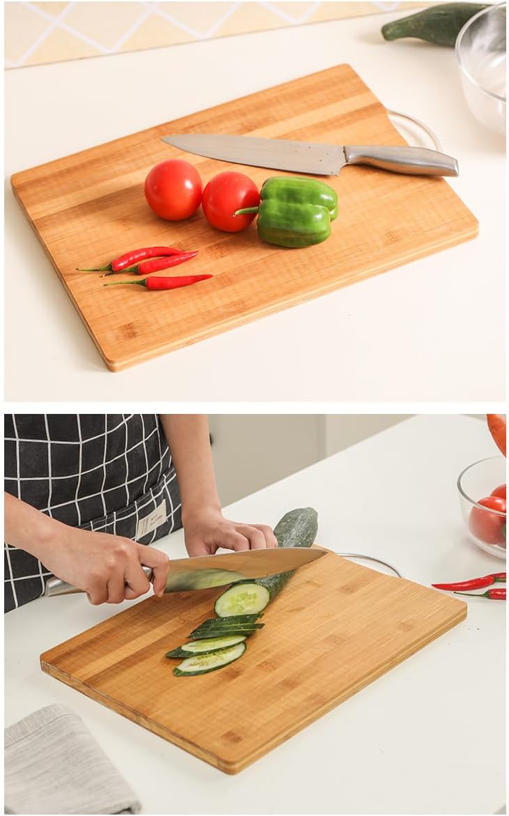 SKY-TOUCH 3pack Bamboo Wood Cutting Chopping Set Serving Board with Stainless Steel Handle Suitable for Meat, Vegetables and Cheese/20 * 30cm/24 * 34cm/30 * 40cm/