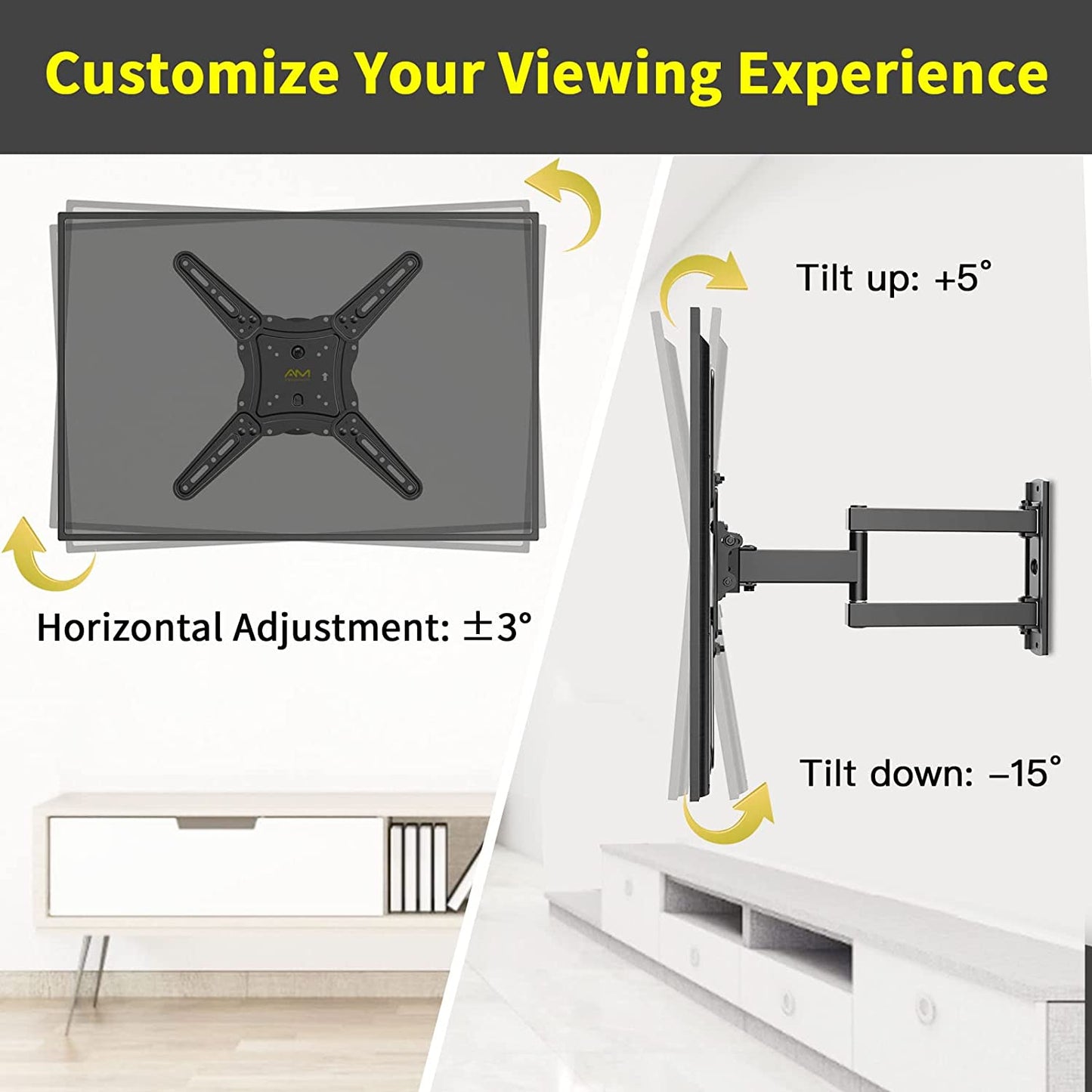 SKY-TOUCH Tilt & Swivel TV Wall Mount - Heavy Duty Steel Bracket for 32-55" LED, LCD, Flat & Curved TVs, 70 lbs Capacity, VESA 400x400, RM-400 Black