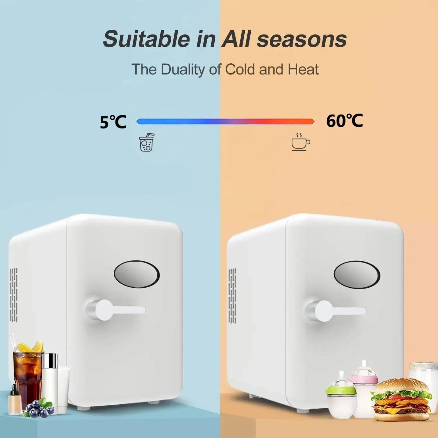 4 Liter/6 Can Mini Fridge : Portable Personal Cooler & Warmer Compact Refrigerator for Skincare Cosmetics Beverage Food Ideal for Bedroom Car Office Dorm (White)