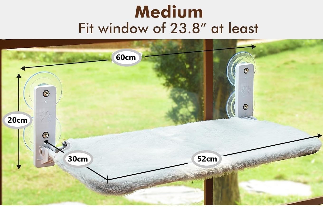 SKY-TOUCH Cat Hammock Bed, Cat Window Perch : Foldable Cordless Cat Hammock with 4 Strong Suction Cups Solid Metal Frame Soft Plush Pad for Cats Sunbathing Napping Overlooking (White 52 * 32 * 20cm)