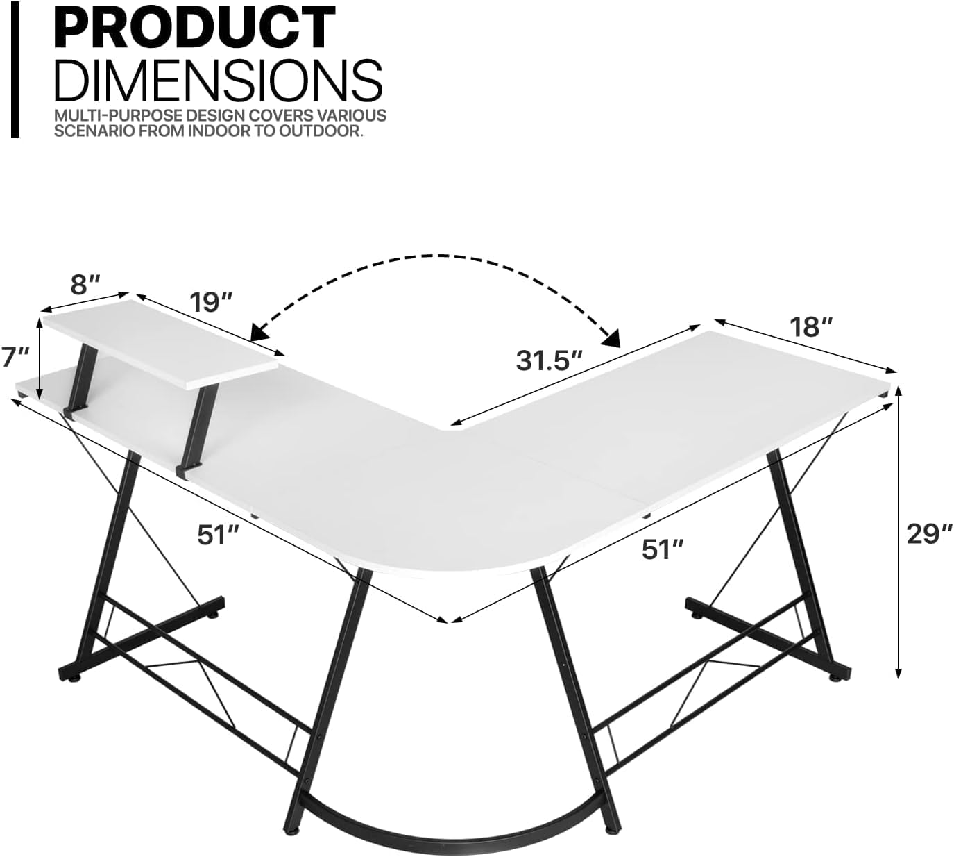 SKY-TOUCH L-Shaped Gaming Desk - 50.8x18.1x28inch" Home Office Corner Desk with Shelf, Large Monitor Stand, Sturdy Writing Workstation, Round Edge