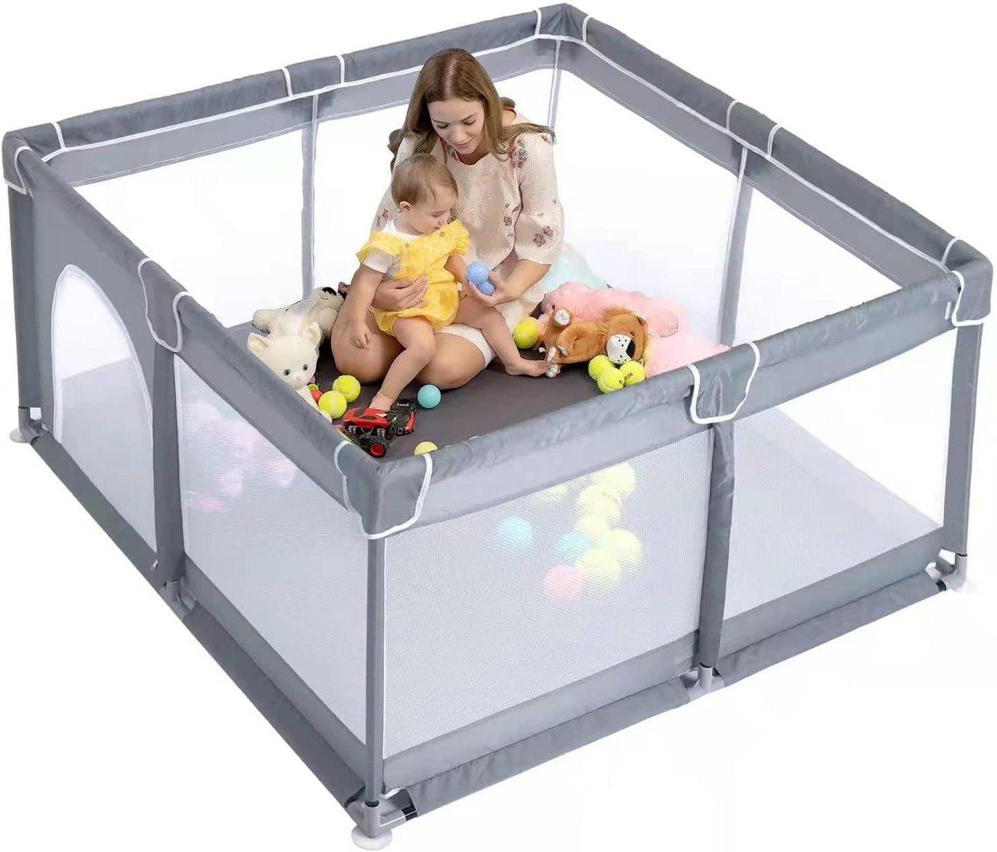 SKY-TOUCH Baby Playpen, Extra Large Playpen for Babies, Kids Safe Play Center for Babies with Breathable Mesh and Zipper Door£¬and Toddlers Gives Mommy a Break