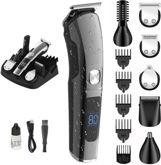 SKY-TOUCH 13 Pcs All-in-One Beard Trimmer & Hair Clipper: Mens Grooming Kit for Beard Face Nose Ear Hair Trimmer Rechargeable Cord/Cordless Haircutting Kit with Storage Base, Gifts for Men (Black)