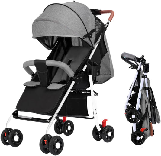 SKY-TOUCH Lightweight Travel Stroller, Foldable Baby Stroller With Large Storage Basket, Multi-Position Recline, Convenient One-hand Fold, Comfortable & Lay Flat (Grey)