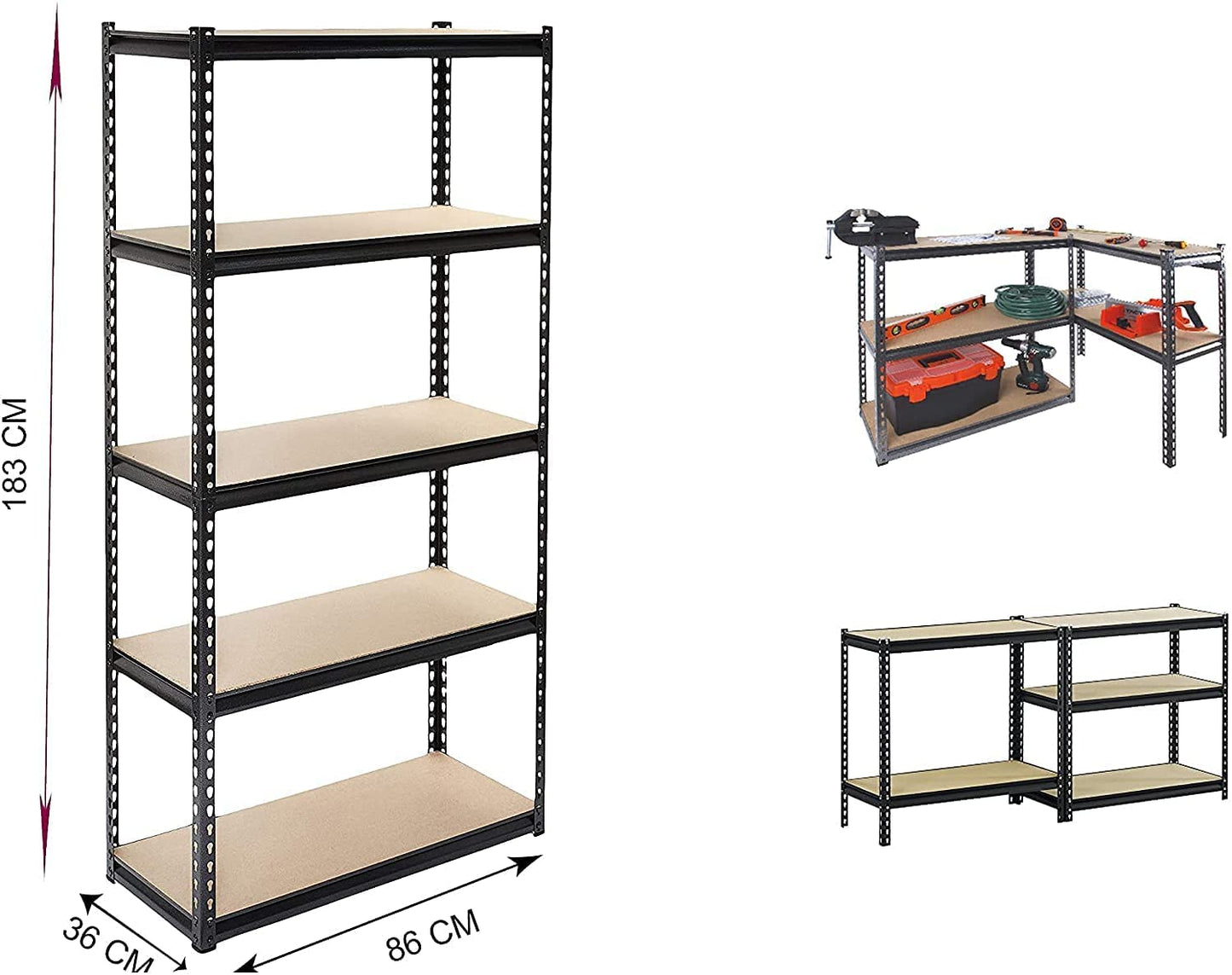 SKY-TOUCH 5 tire Metal Shelf Storage Unit Rack,Adjustable Garage Storage Utility Rack Heavy Duty Shelves Organization Multipurpose Shelf Warehouse Basement Kitchen Living Room pantry, Black