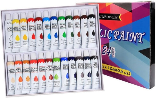 SKY-TOUCH Acrylic Paint Set : 24 Colors 12ml Non-Toxic Art Craft Paints Kids Adults Painting Drawing DIY Art Supplies for Canvas Fabric Ceramic Glass Stone Model Wood Painting