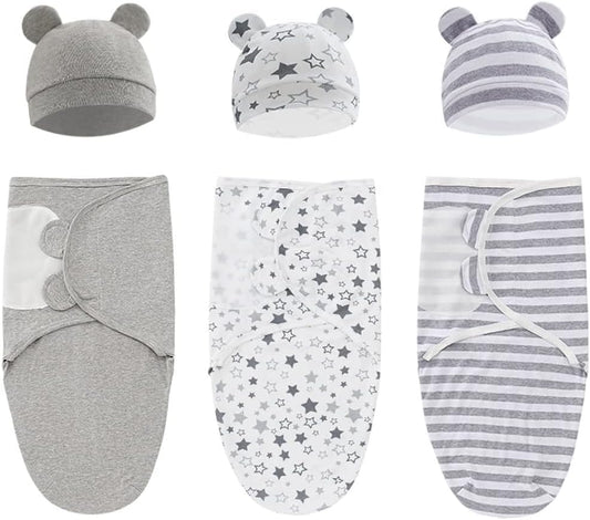 3 pack Baby Swaddle Blanket for 0-6 Months,Baby Essentials for Newborn Girls Boys,100% Cotton Infant Adjustable Swaddling Sleep Sack, Super Soft Nursery Swaddling Blankets,73 * 50cm