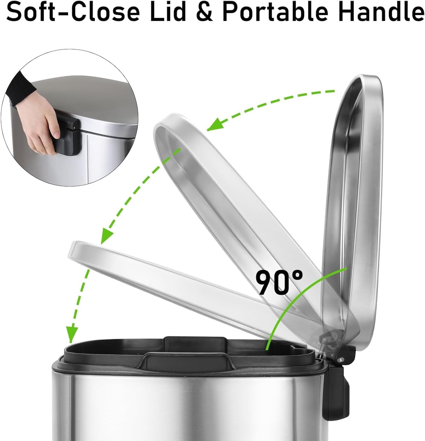 30L Stainless Steel Trash Can : Heavy Duty Metal Garbage Bin with Foot Pedal and Removable Inner Bucket Fingerprint Proof Pedal Rubbish Bin for Home Office (with 50pcs 70*90 cm Trash Bags)