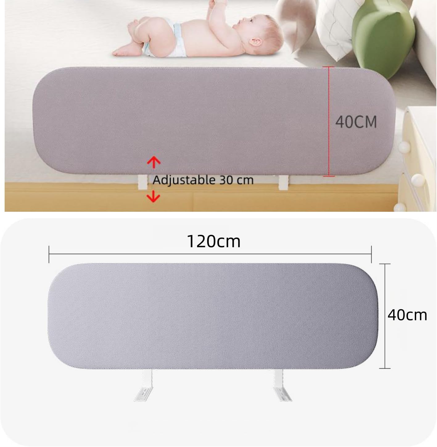 SKY-TOUCH Foldable Crib Rail Guard for Kids 120C*40CM, Adjustable Universal Toddler Bed Rails, Baby Falling Protector Fence, Crib Bed Guard for Twin, Full Size, Queen &King Beds, Grey 1Pack