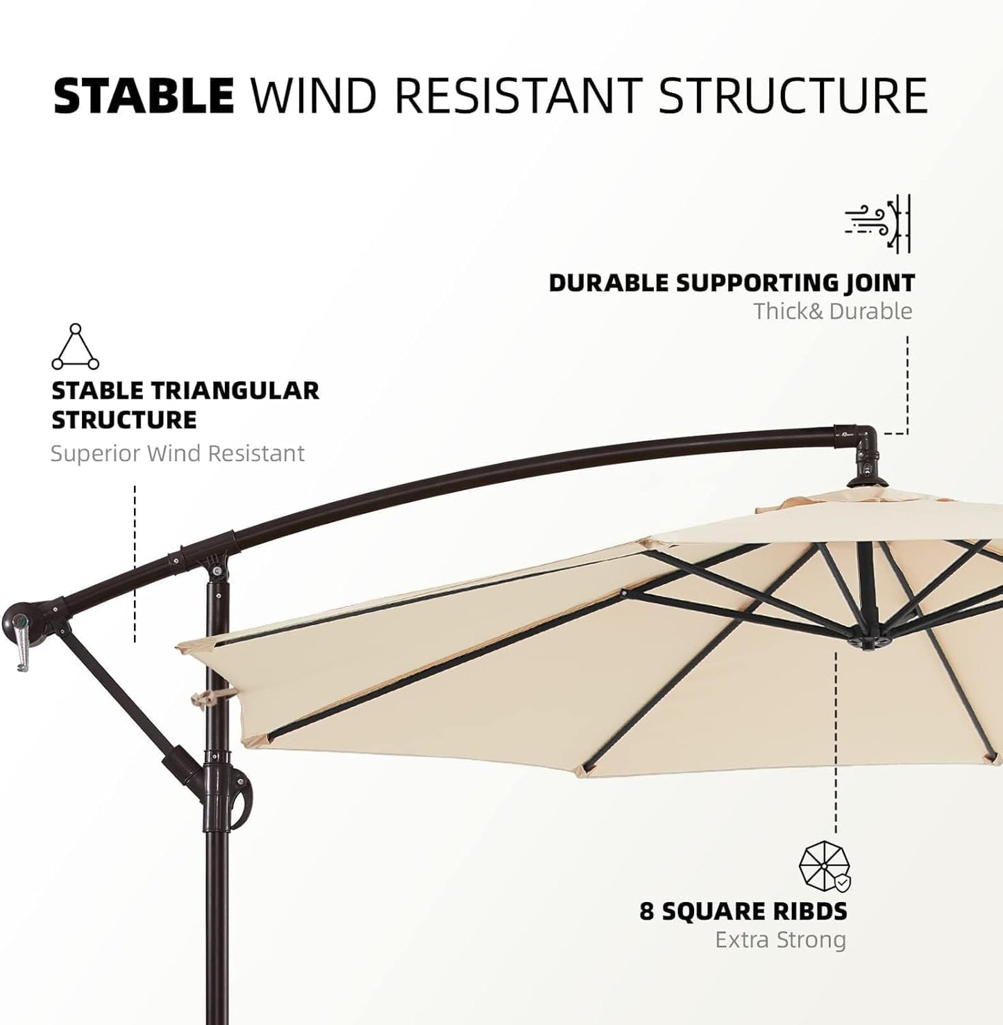 SKY-TOUCH 3M Patio Umbrella: 8 Ribs Offset Hanging Sun Shade Umbrella with Adjustable Height and Tilt Angle Fade Resistant Recycled Fabric Canopy for Yard Garden (Only Cross Base, Beige)