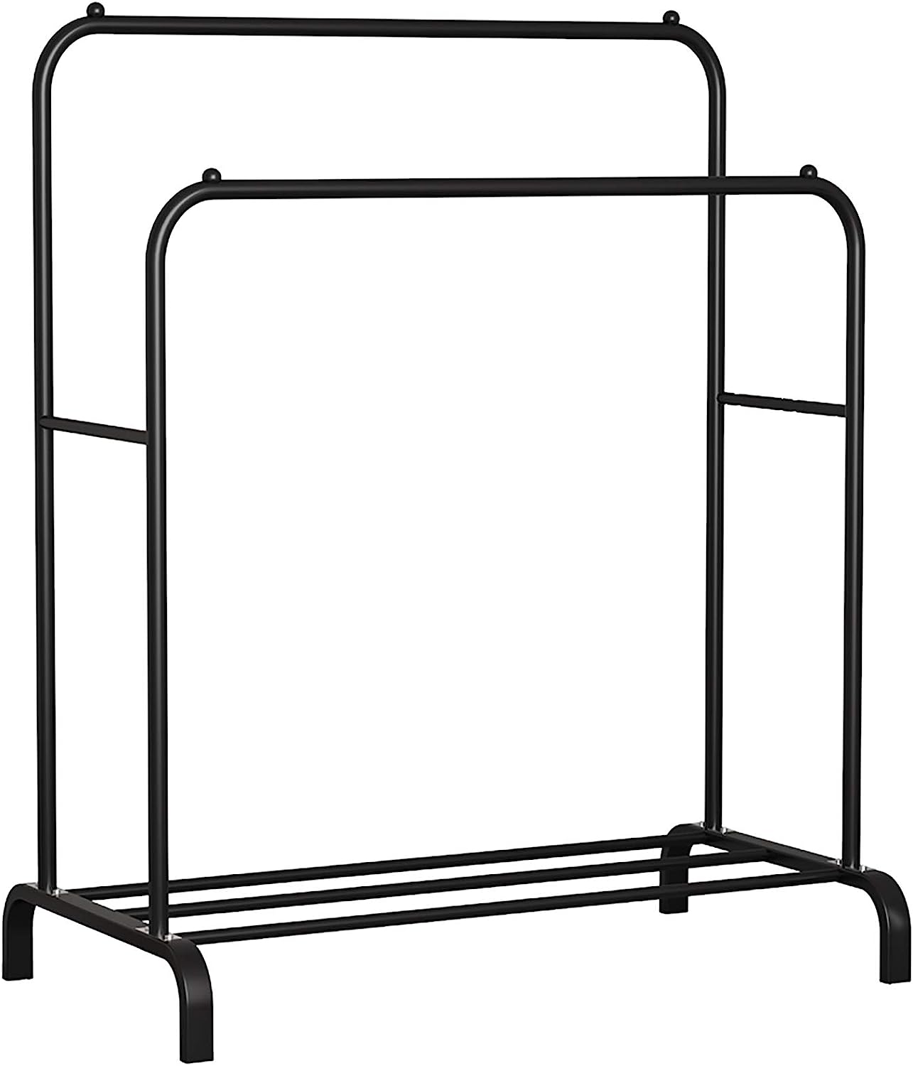 SKY-TOUCH Multipurpose Clothing Garment Rack with Bottom Shelves,Metal Clothes Stand Rack with Rod and Lower Storage Shelf, Heavy Duty Coat Rack and Shoe Bench Storage Stand for Indoor Bedroom