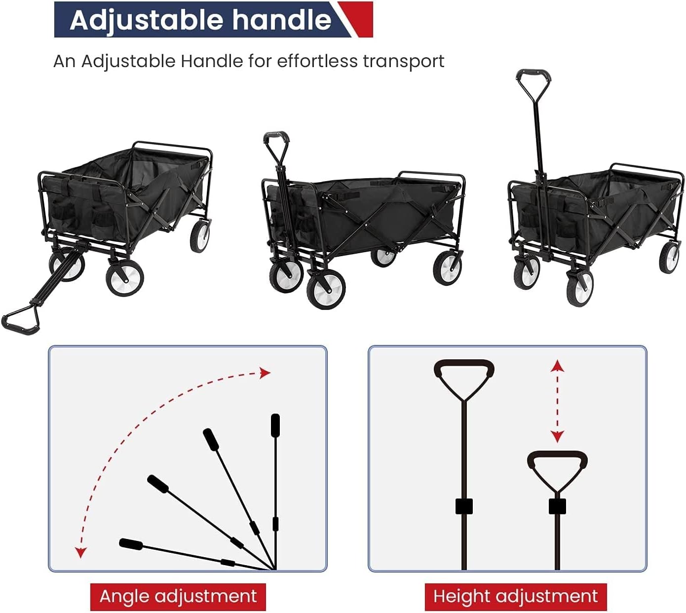 SKY-TOUCH Garden Cart Folding Trolley Cart Outdoor Wagon Collapsible with Removable Fabric Festival Garden Camping Picnic Cart Supports Max 100kg Portable Transport Trailer (Black)