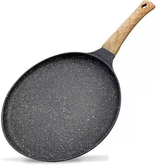 28CM Nonstick Skillets : Granite Coating Crepe Pan Tawa with Stay-Cool Handle PTFE & PFOA Free Pancake Pan for All Stovetops (Black)