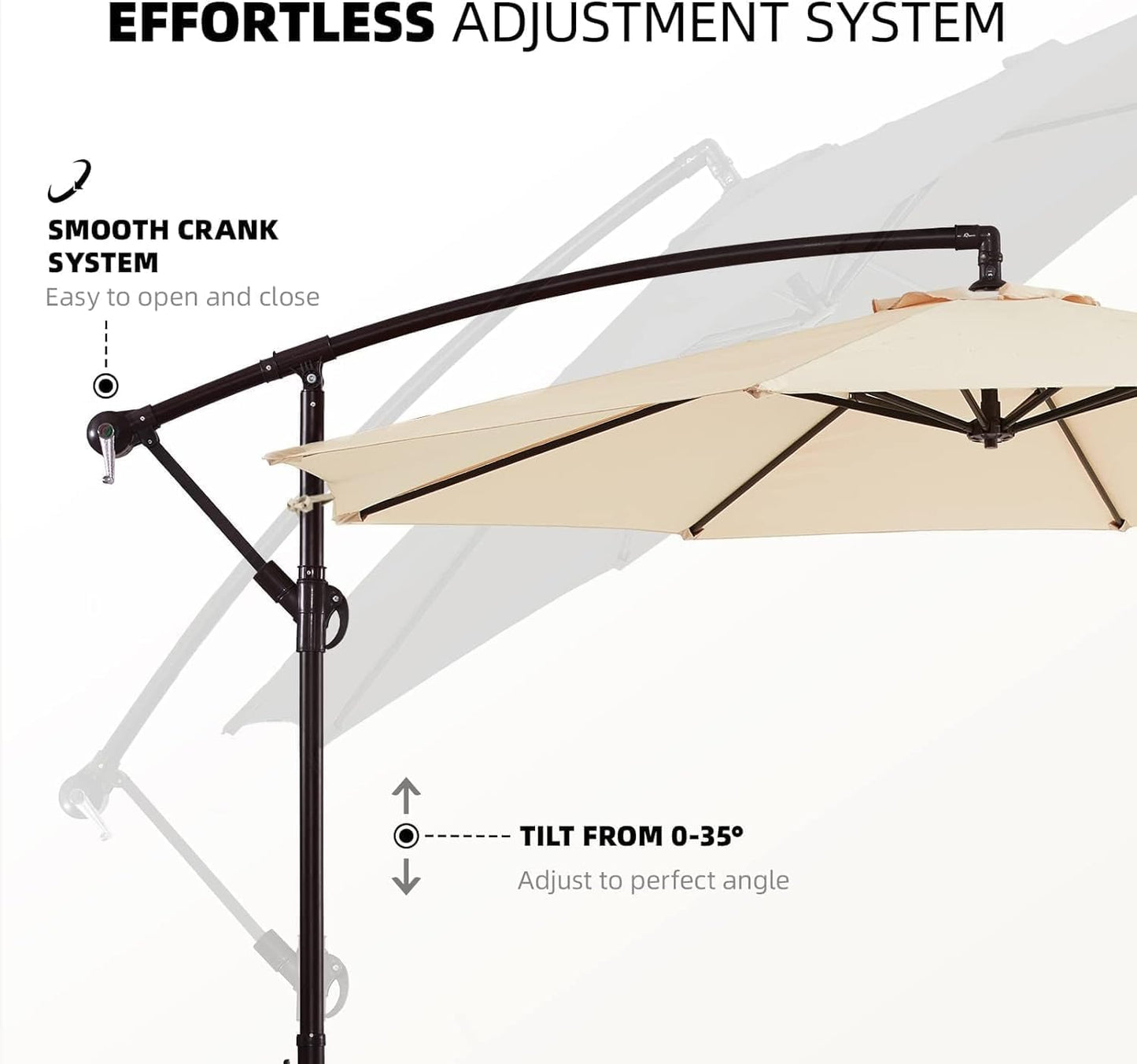 SKY-TOUCH 3M Patio Umbrella: 8 Ribs Offset Hanging Sun Shade Umbrella with Adjustable Height and Tilt Angle Fade Resistant Recycled Fabric Canopy for Yard Garden (Only Cross Base, Beige)