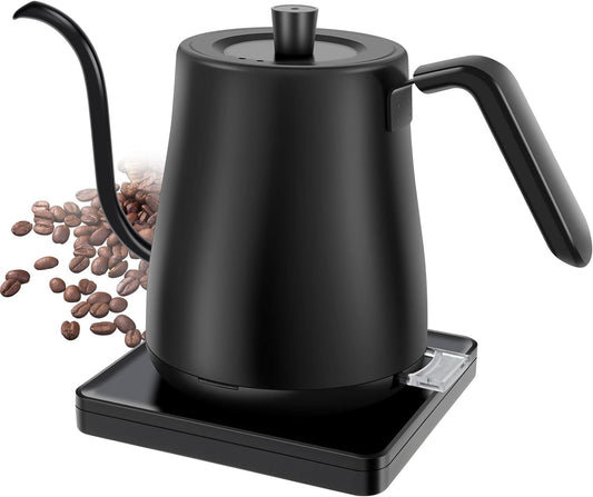 SKY-TOUCH 1000W Electric Kettle : 4Min Quick Heating Electric Gooseneck Kettles with Auto Shutoff Anti-dry Protection 100% Stainless Steel Inner & Lid for Pour-over Coffee & Tea Matt Black