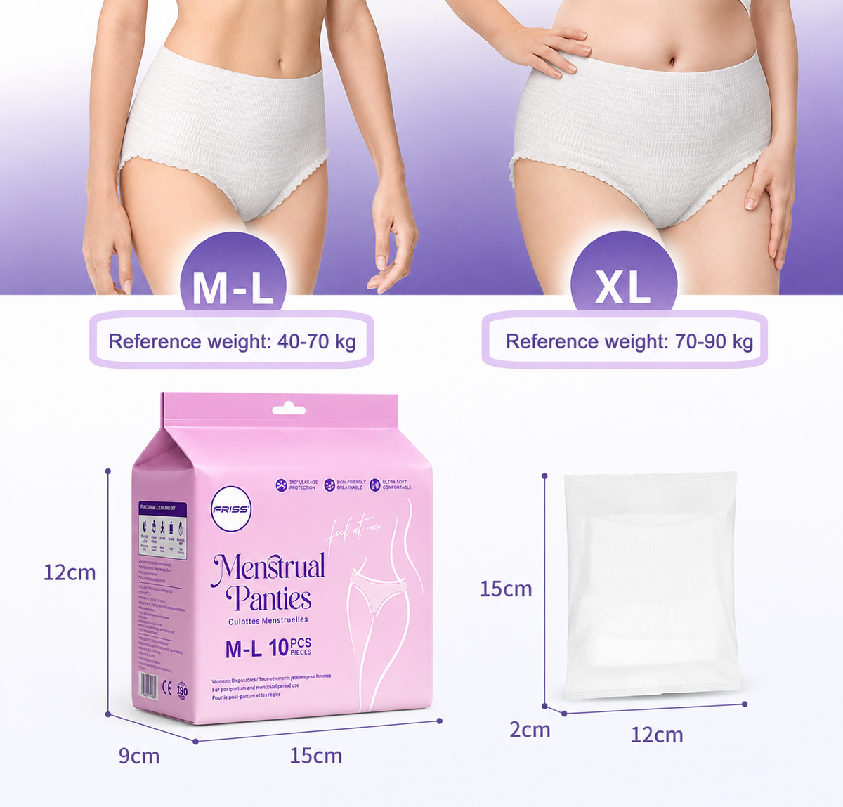SKY-TOUCH 10PCS Night Period Panty for Women M-L,Ultra Absorbent Disposable Overnight Panties, 360° Leak Proof Period Panties Breathable Comfortable, Suitable Weight 40–64 kg